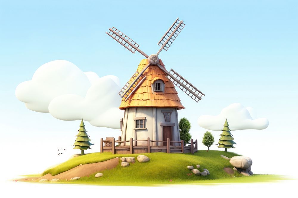 Windmill outdoors cartoon farm. 