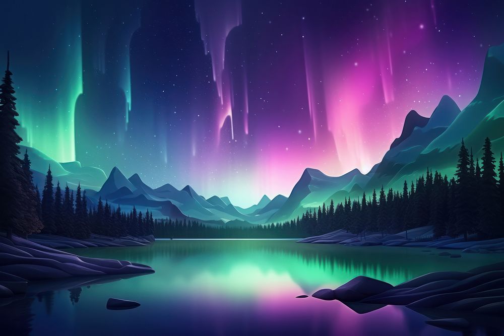 Landscape panoramic nature aurora. AI generated Image by rawpixel.