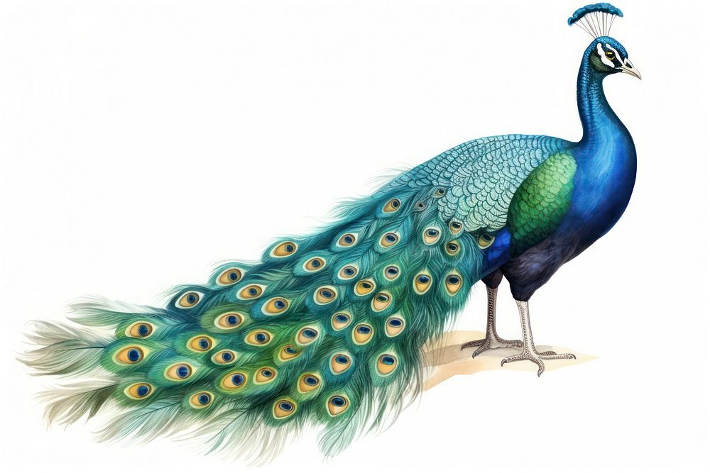 Peacock animal bird white background. AI generated Image by rawpixel.