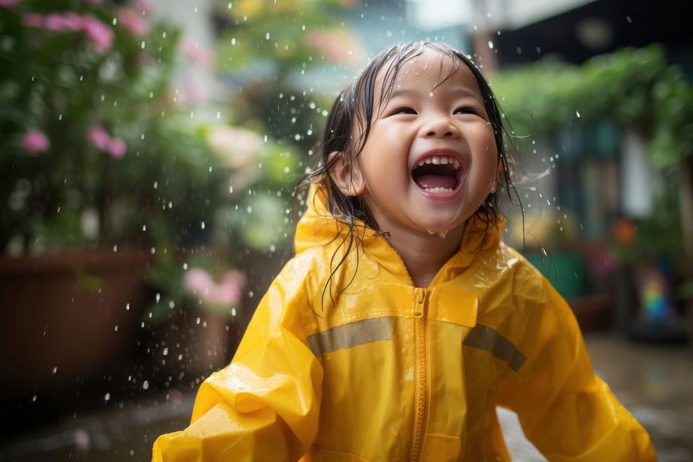 Splashing raindrop raincoat joy. AI generated Image by rawpixel.