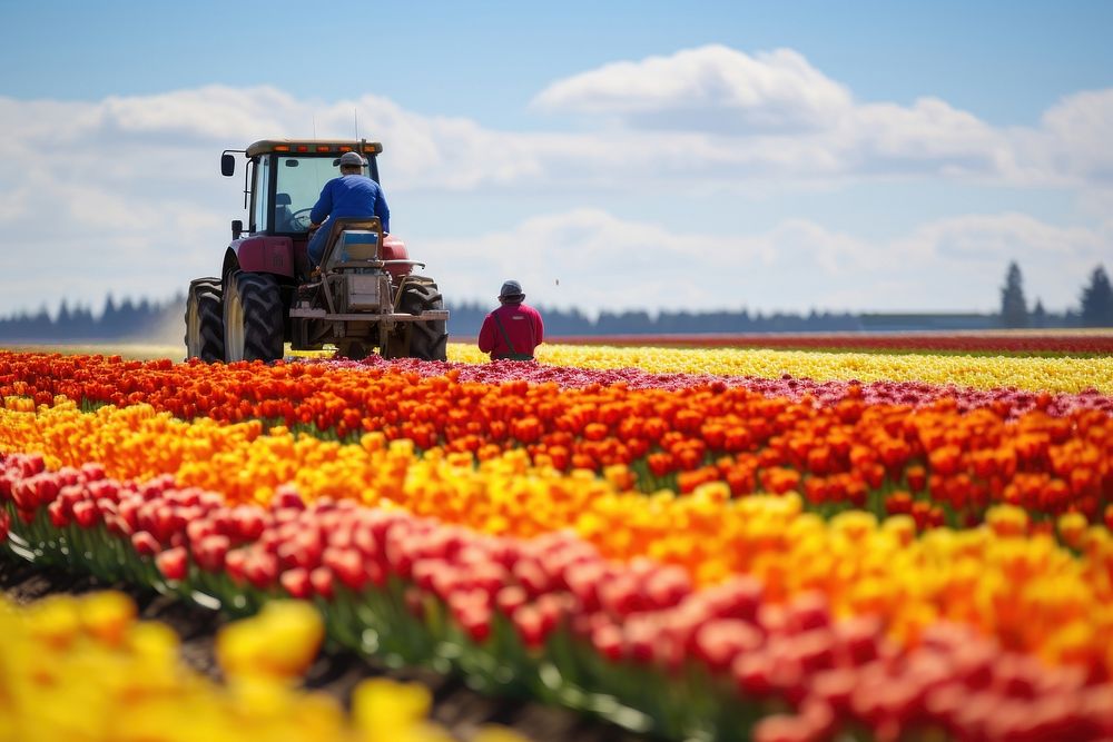 Tulip field agriculture landscape. AI generated Image by rawpixel.