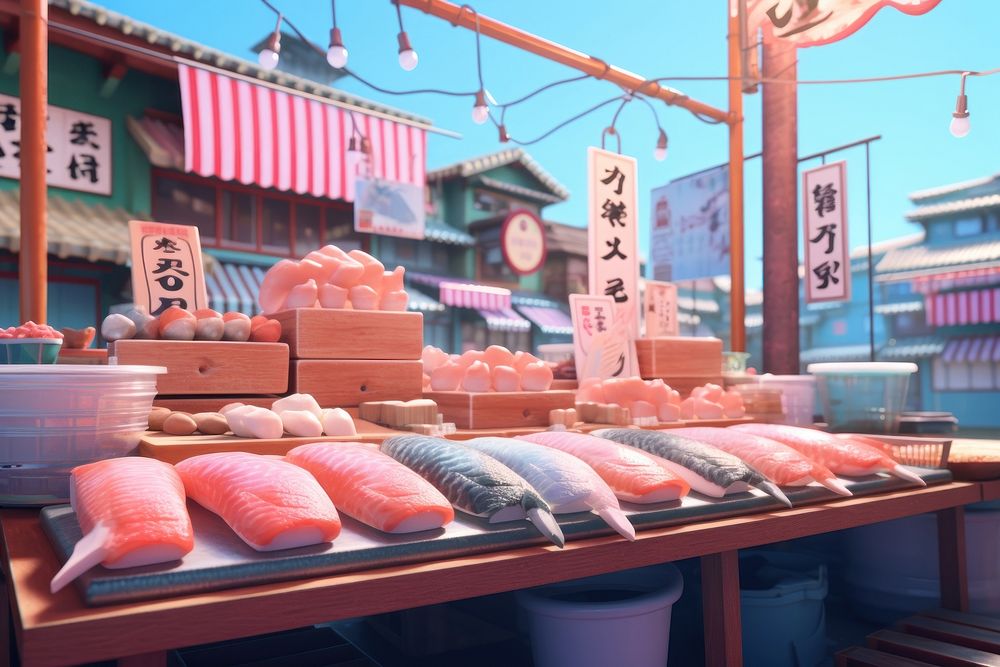 Market food fish architecture. AI generated Image by rawpixel.