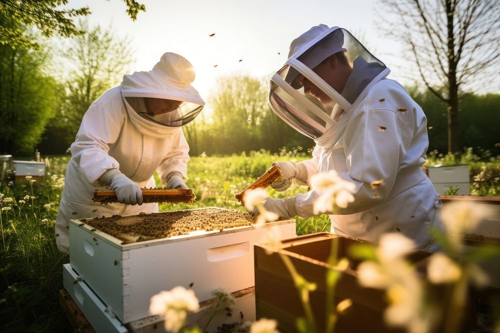 Beekeeper apiary adult farm. AI generated Image by rawpixel.