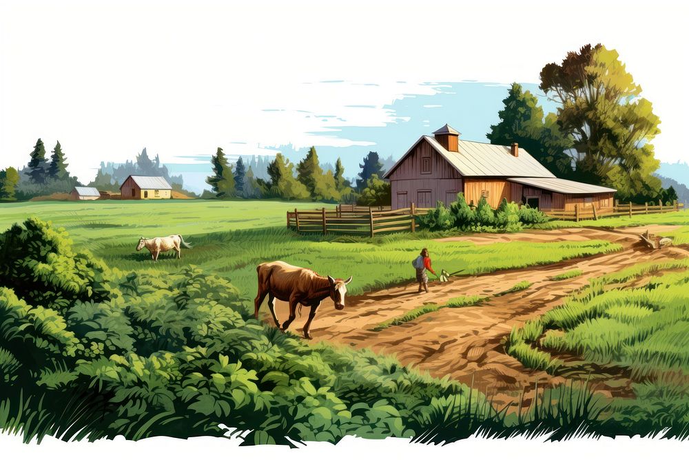 Farm landscape grassland livestock. AI generated Image by rawpixel.