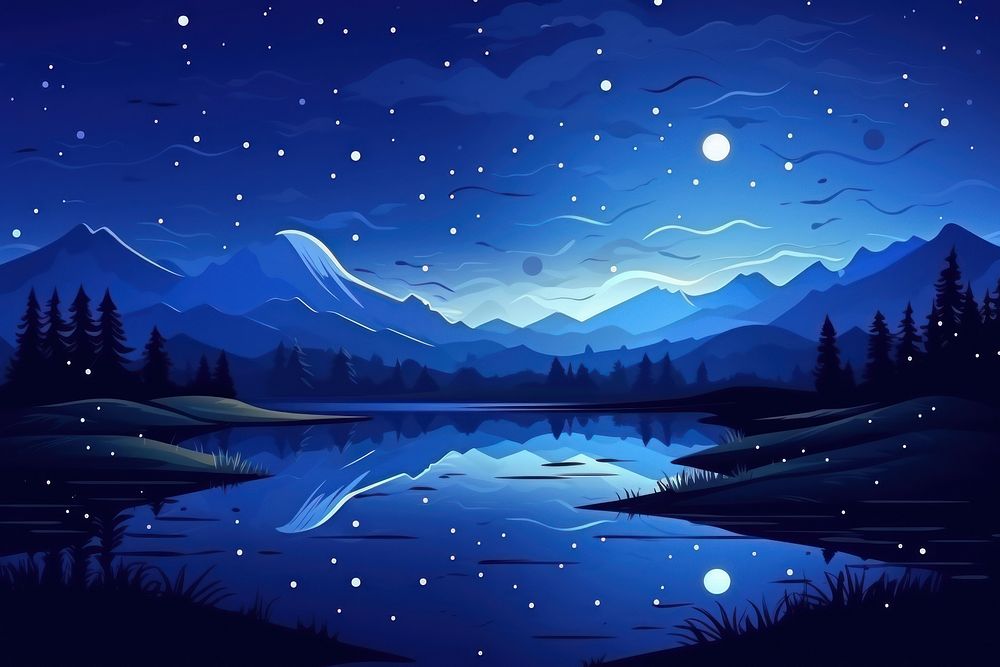 Night lake landscape astronomy. 