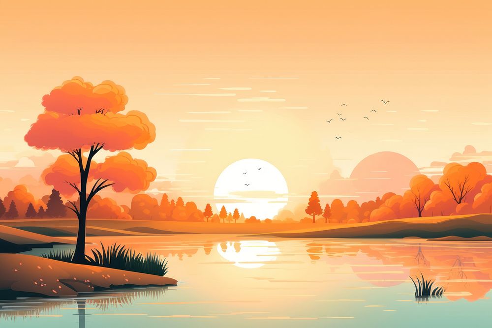 Landscape outdoors cartoon sunset. AI generated Image by rawpixel.