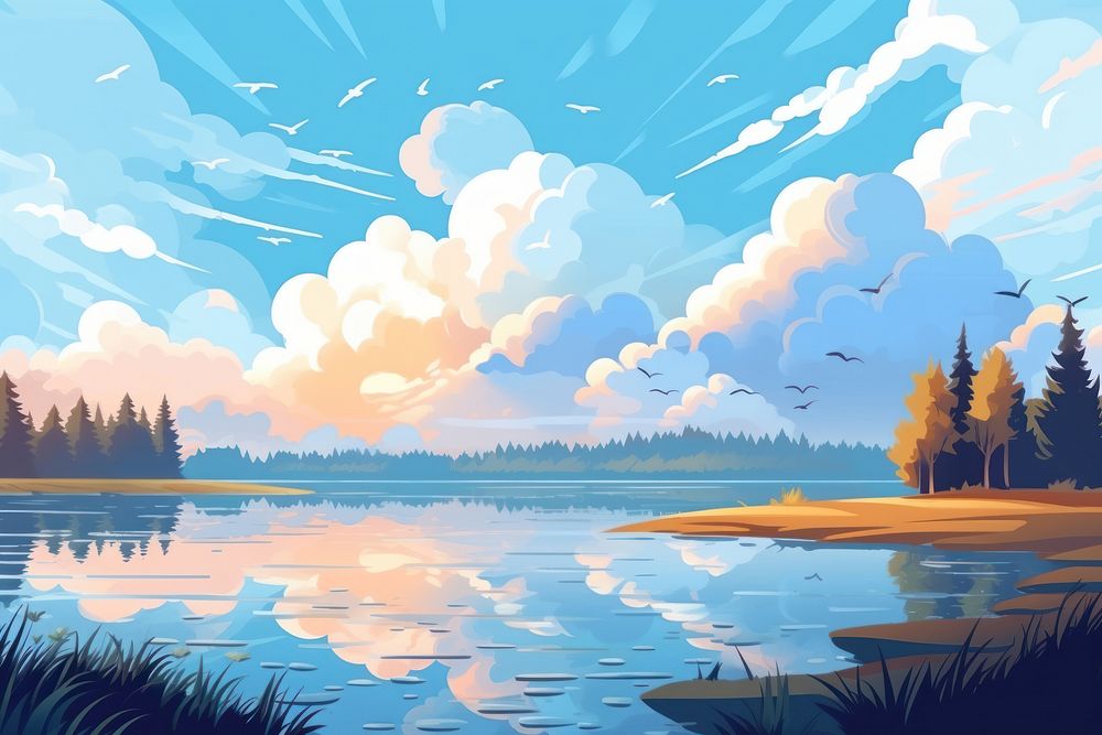 Landscape lake outdoors nature. AI generated Image by rawpixel.