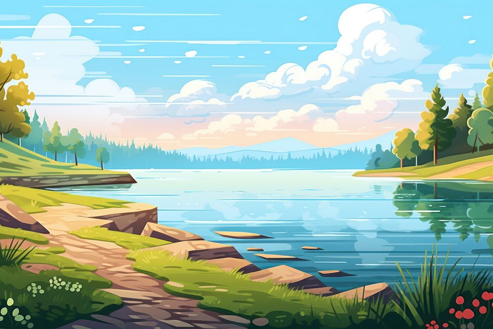 Landscape lake outdoors morning. AI generated Image by rawpixel.
