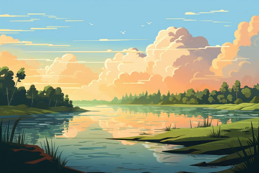 Landscape lake outdoors nature. AI generated Image by rawpixel.