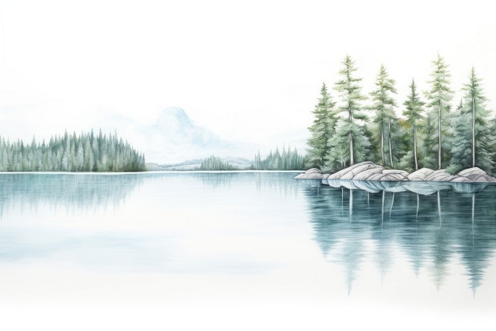 Lake landscape outdoors drawing. AI generated Image by rawpixel.
