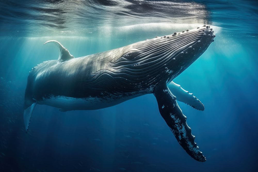 Whale swimming animal mammal. AI generated Image by rawpixel.