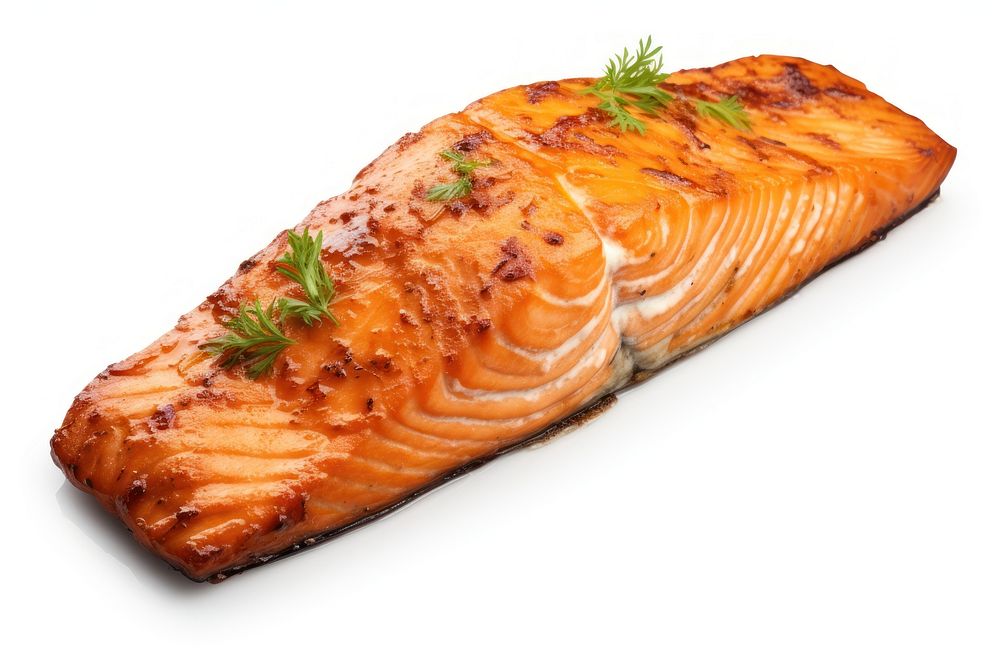 Salmon seafood meat white background. AI generated Image by rawpixel.