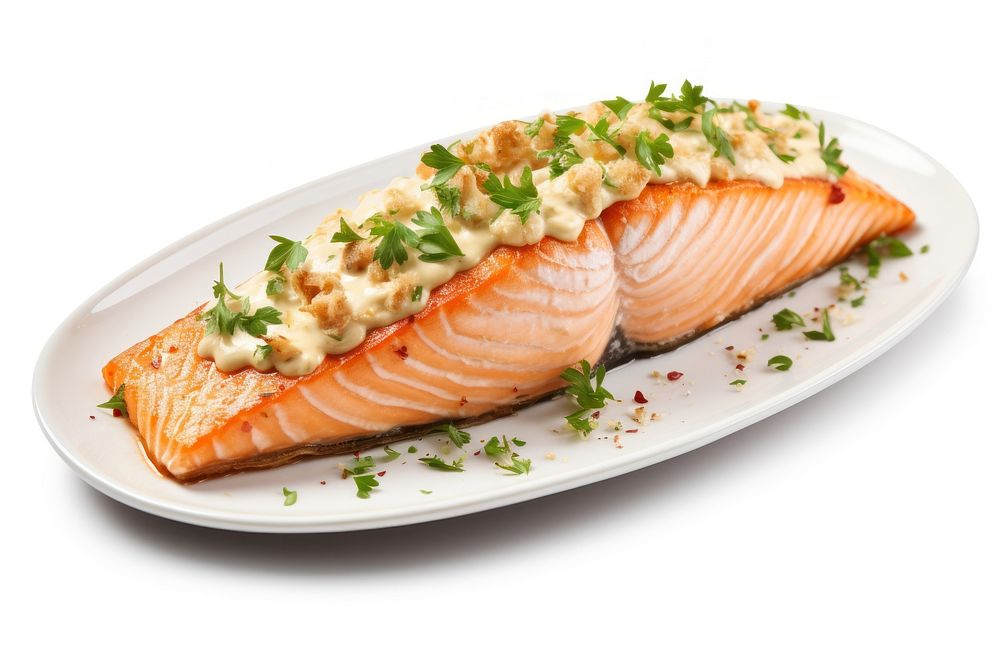 Salmon seafood plate white background. AI generated Image by rawpixel.