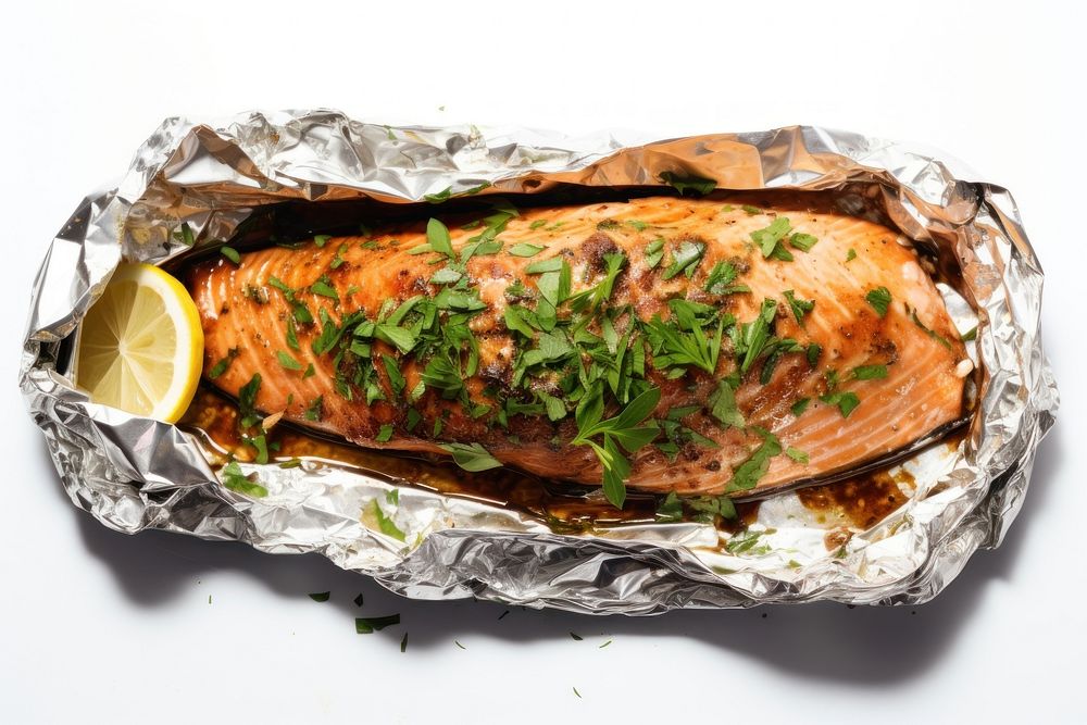 Salmon seafood meat foil. AI generated Image by rawpixel.