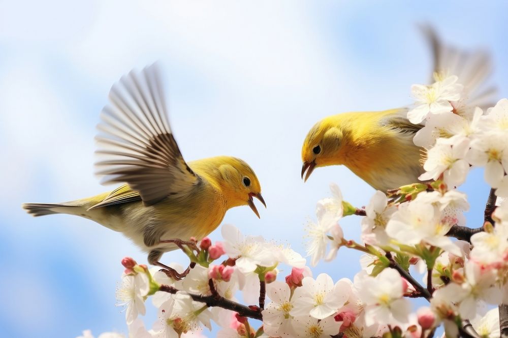 Flower bird outdoors blossom. AI generated Image by rawpixel.
