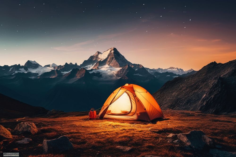 Camping mountain outdoors nature. AI generated Image by rawpixel.