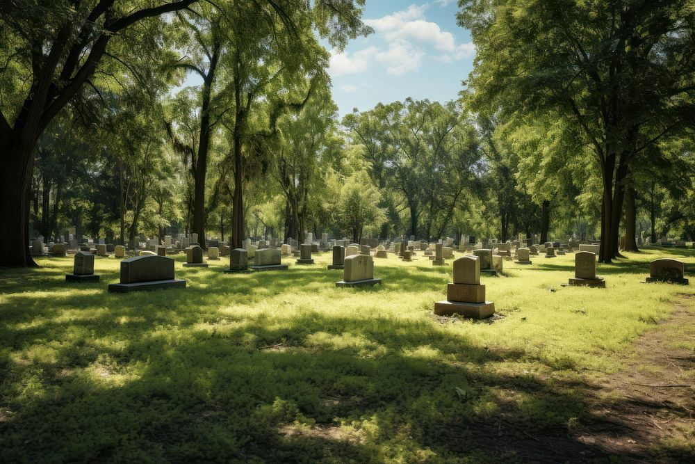 Cemetery tombstone outdoors woodland. 