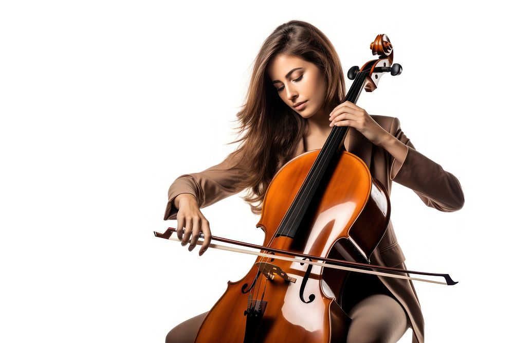 Cello white background concentration performance. AI generated Image by rawpixel.