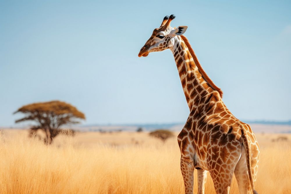 Savanna giraffe grassland wildlife. AI generated Image by rawpixel.