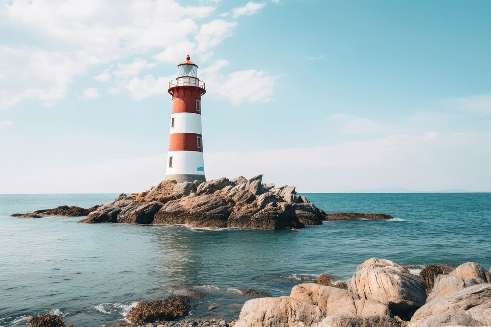 Lighthouse sea sky architecture. AI generated Image by rawpixel.