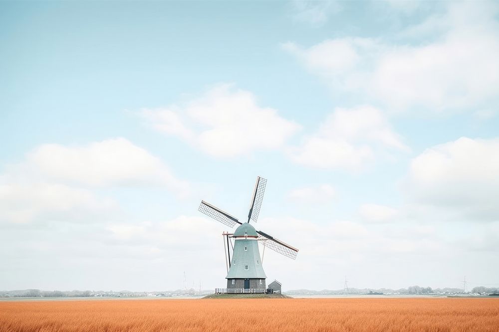 Windmill outdoors land sky. AI generated Image by rawpixel.