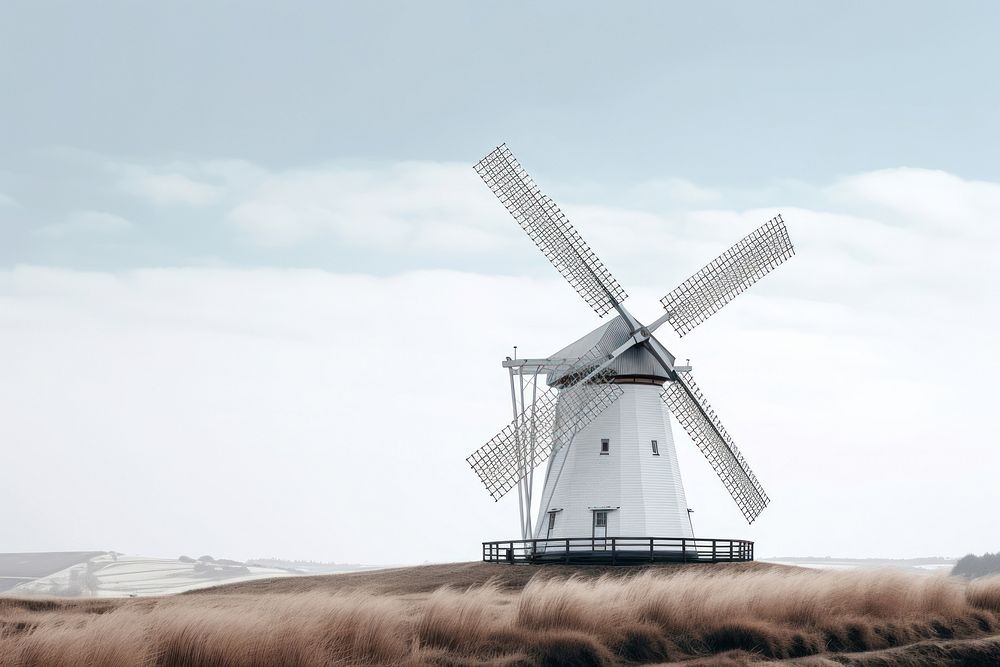 Windmill outdoors land sky. AI generated Image by rawpixel.