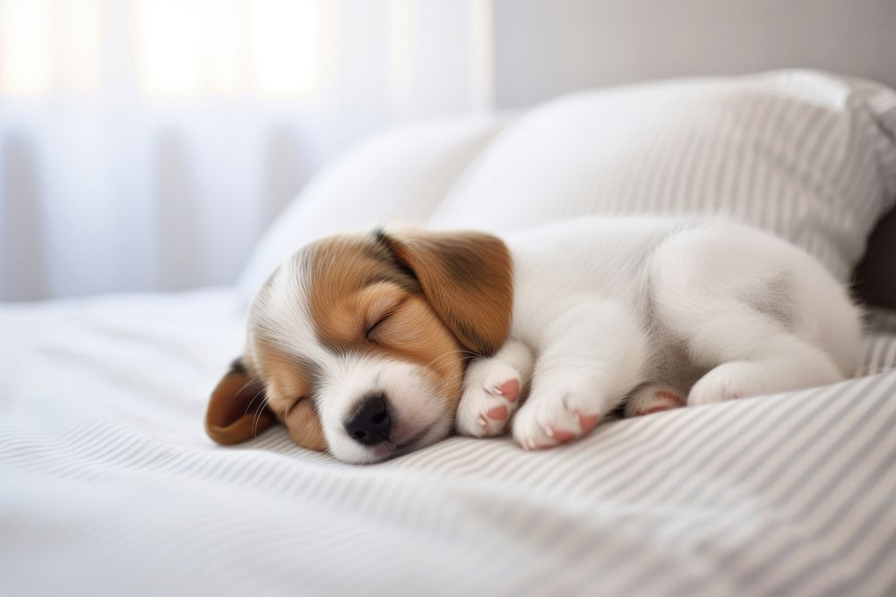 Sleeping animal puppy bedroom. AI generated Image by rawpixel.