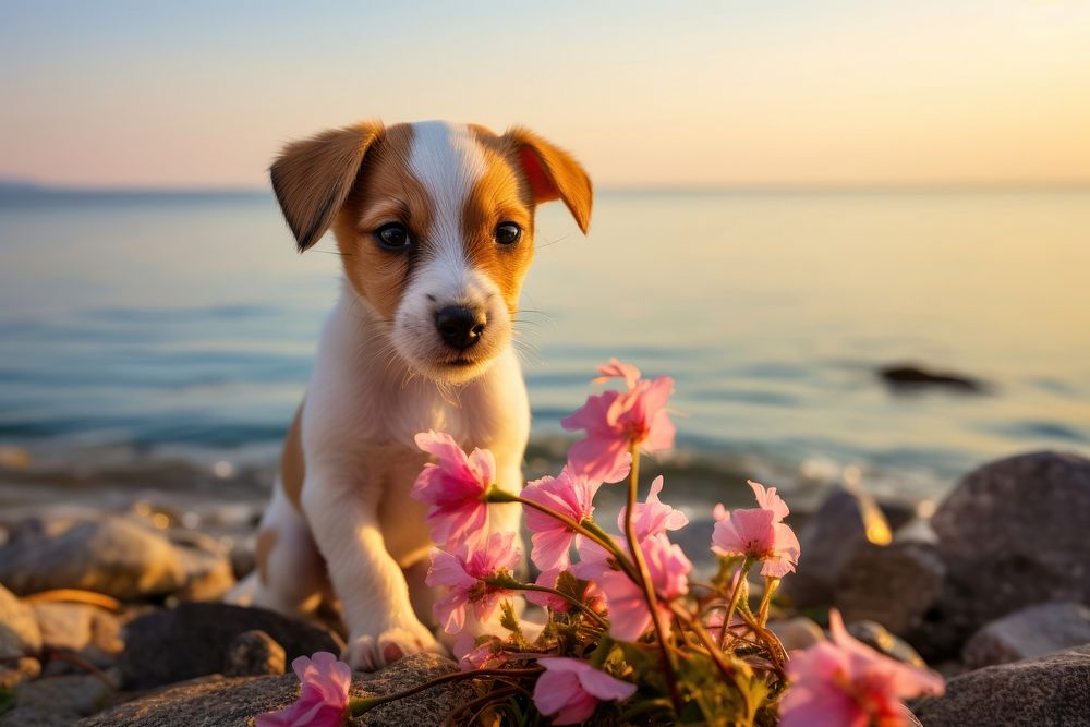 Animal flower puppy sea. AI generated Image by rawpixel.
