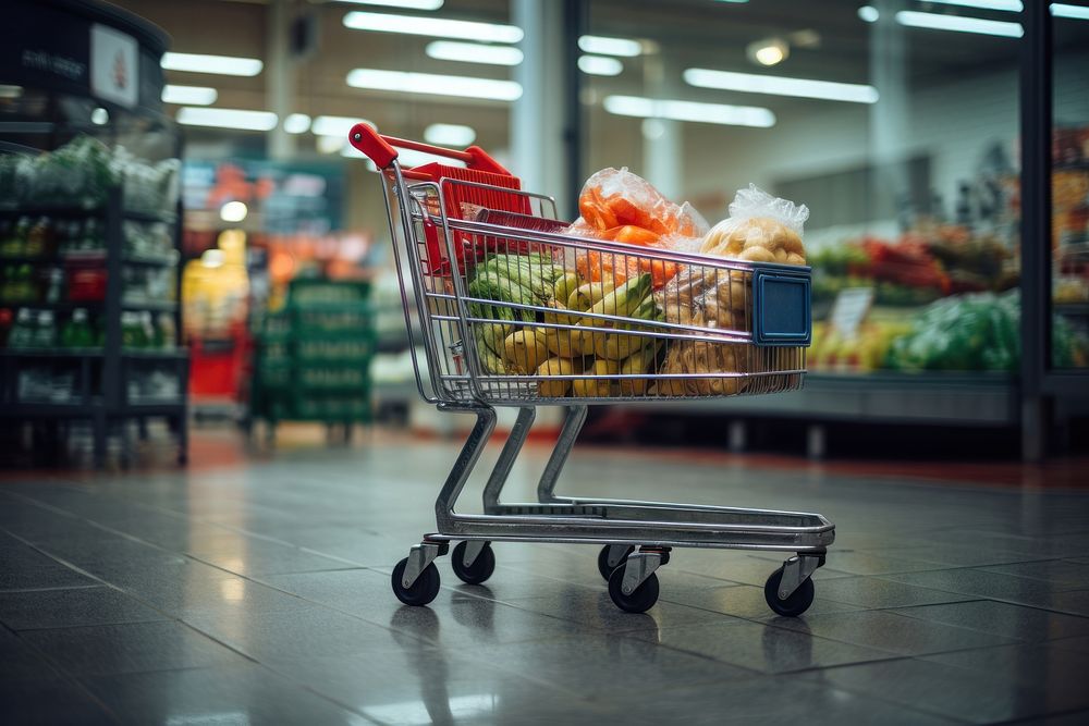 Supermarket shopping cart shopping cart. AI generated Image by rawpixel.
