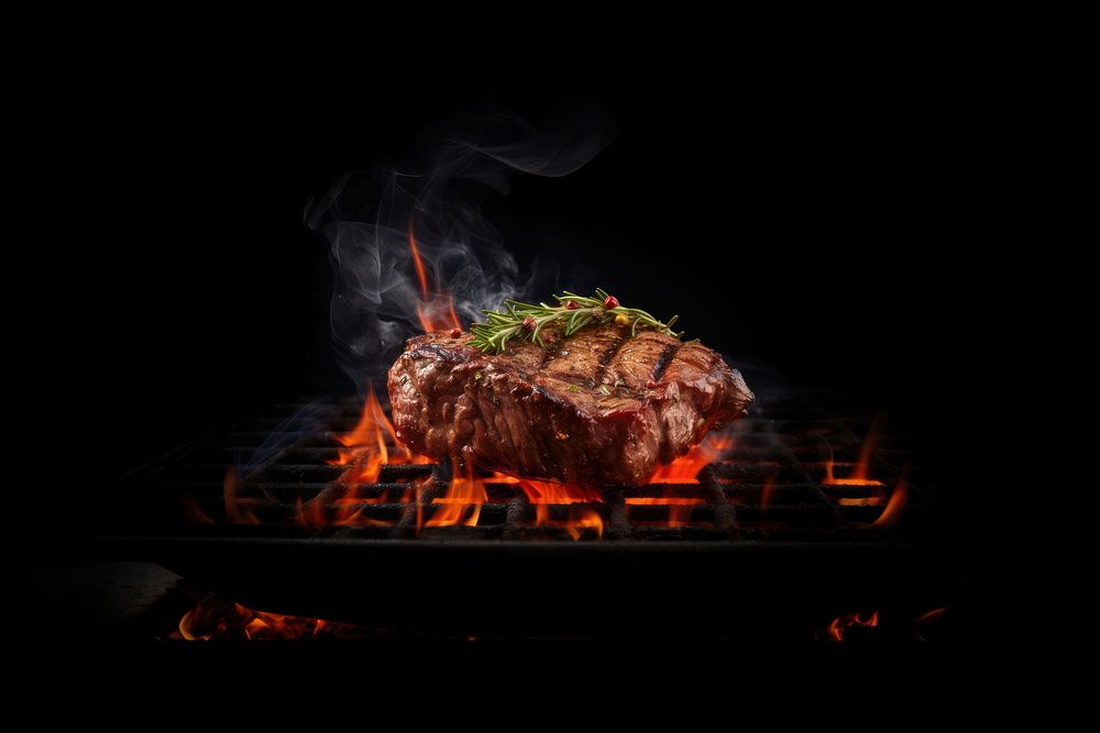 Fire grilling cooking steak. AI generated Image by rawpixel.