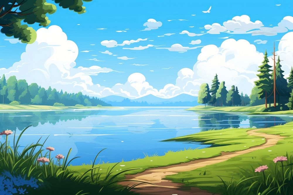 Lake landscape outdoors nature. AI generated Image by rawpixel.