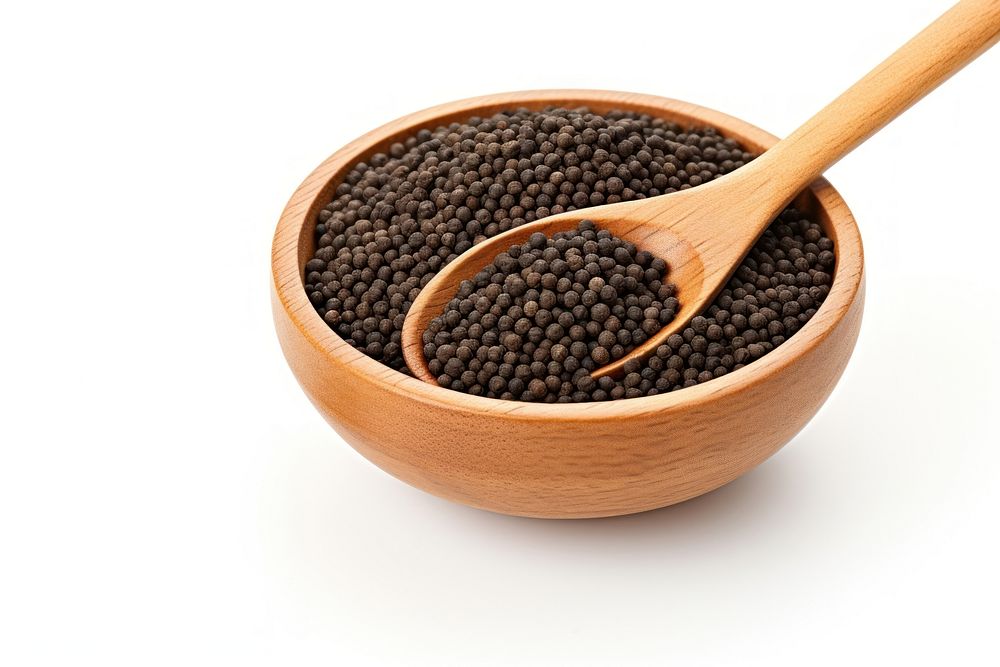Black mustard seeds bowl spoon food. AI generated Image by rawpixel.