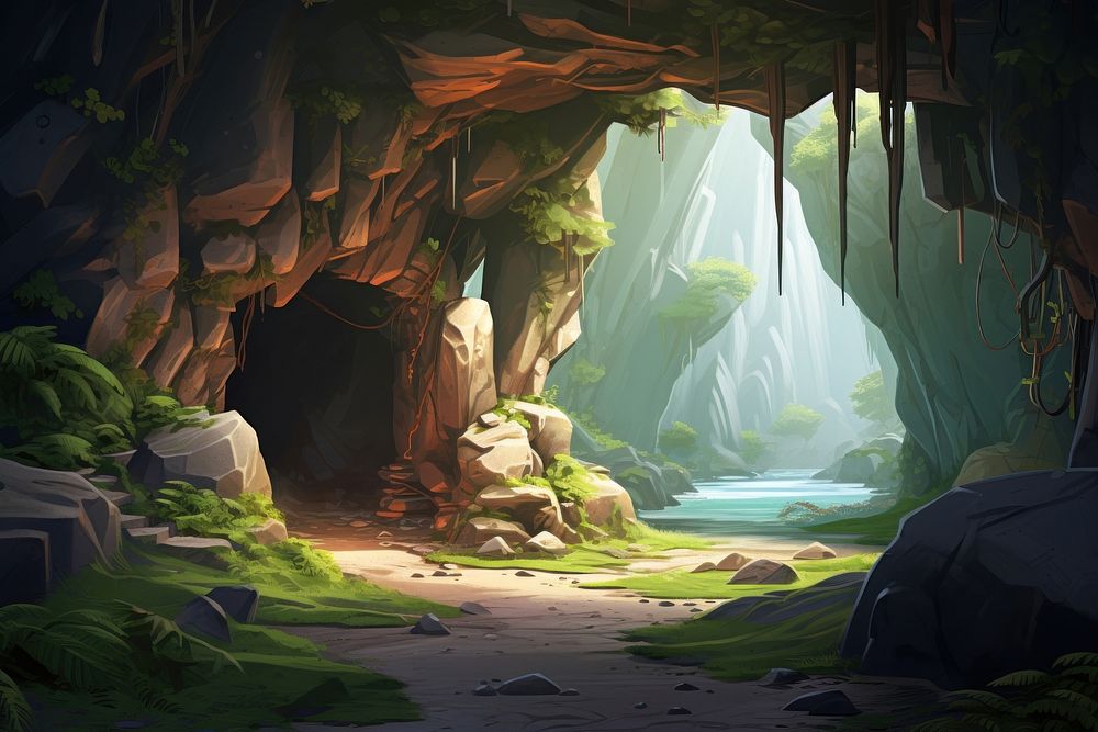 Cave nature plant tranquility. AI generated Image by rawpixel.