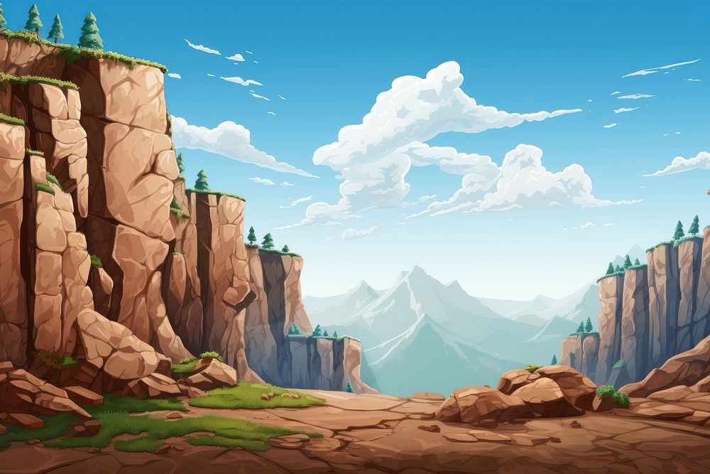 Mountain landscape outdoors cartoon. 