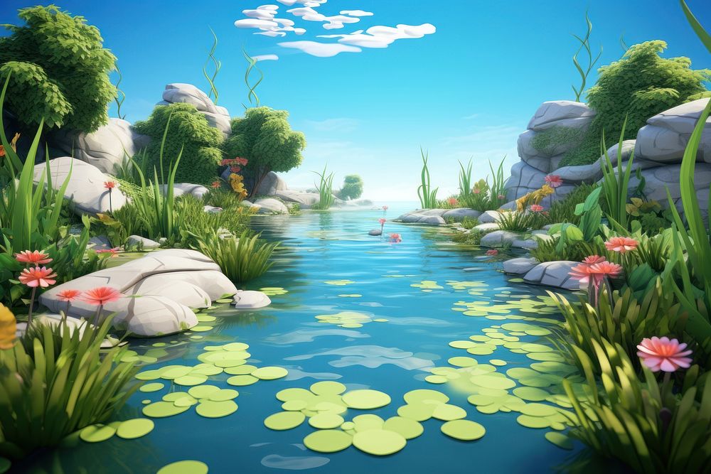 Pond landscape outdoors nature. AI generated Image by rawpixel.