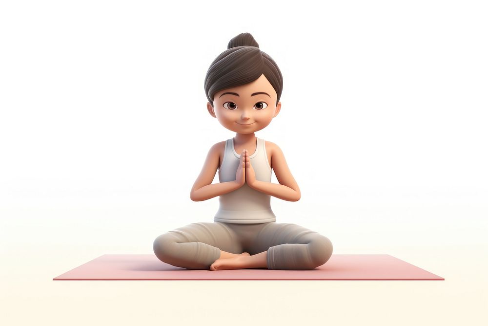 Cartoon yoga white background cross-legged. AI generated Image by rawpixel.