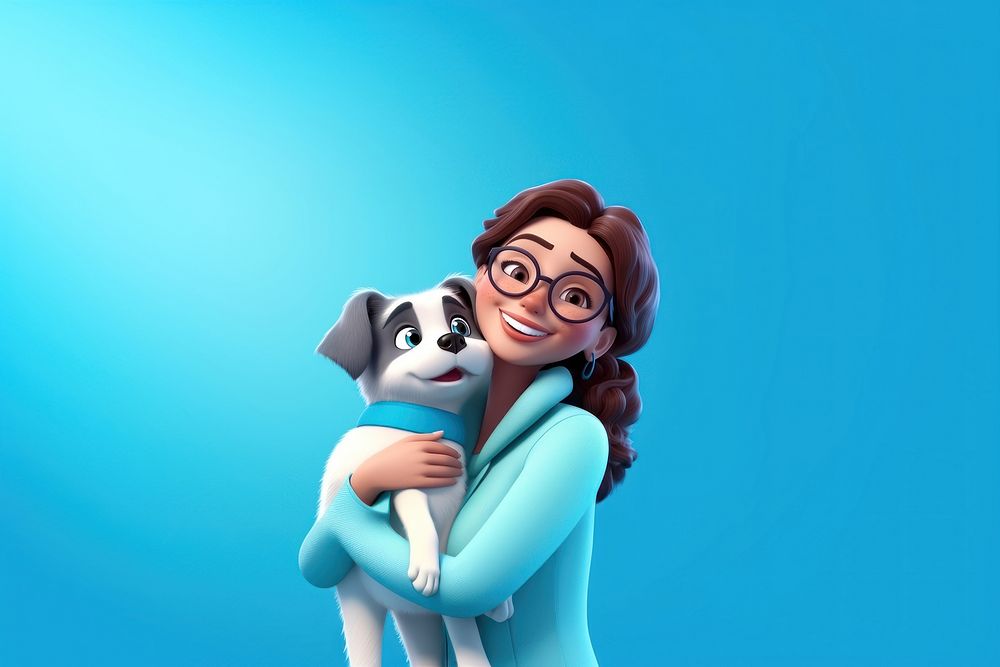 Cartoon adult woman dog. 