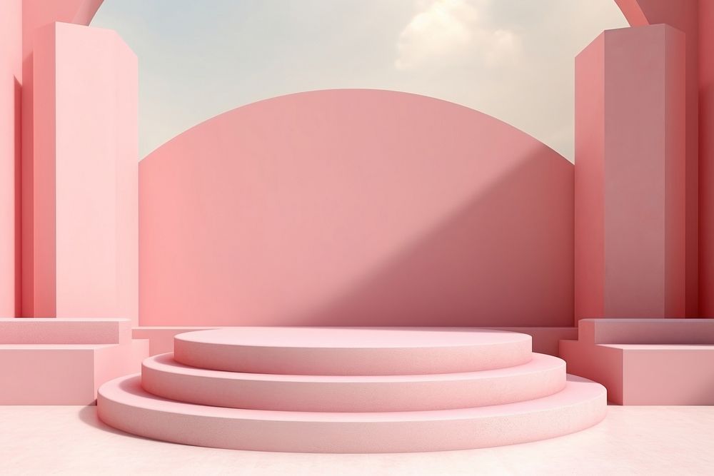 Architecture pink staircase painting. AI generated Image by rawpixel.