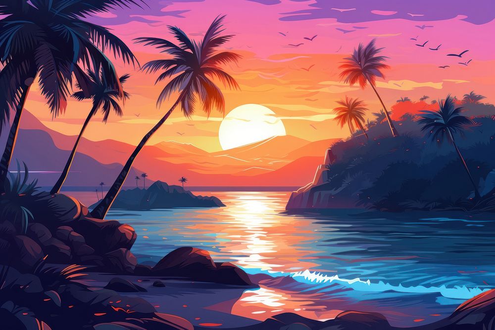 Landscape sunset summer ocean. AI generated Image by rawpixel.