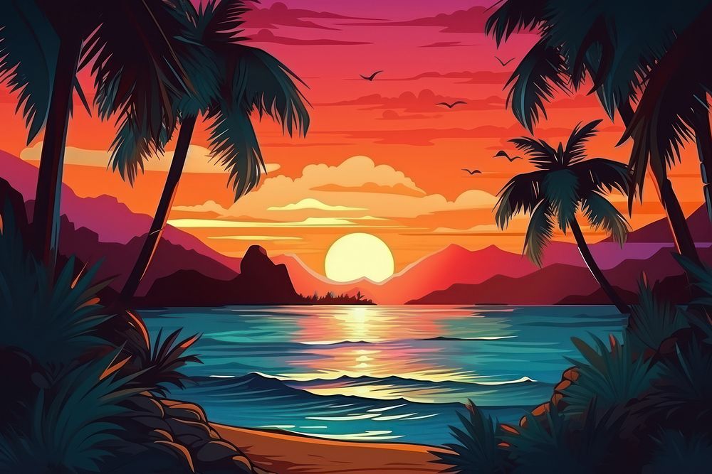 Landscape sunset summer ocean. 