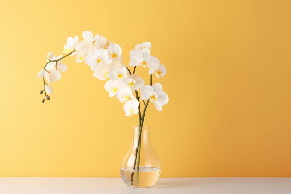 Vase yellow flower orchid. AI generated Image by rawpixel.