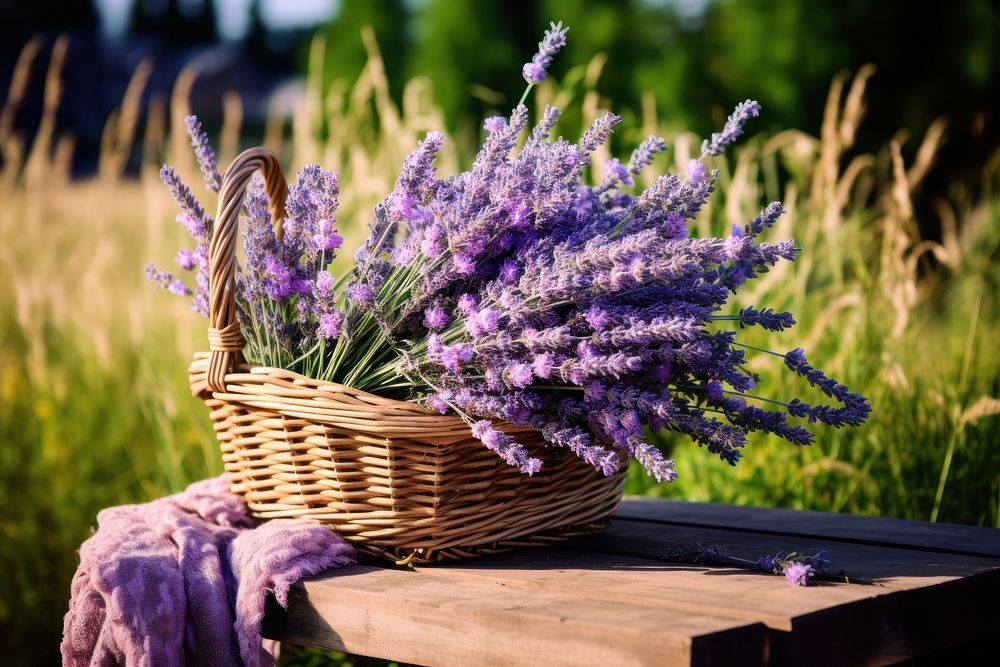Lavender flower blossom wicker. AI generated Image by rawpixel.