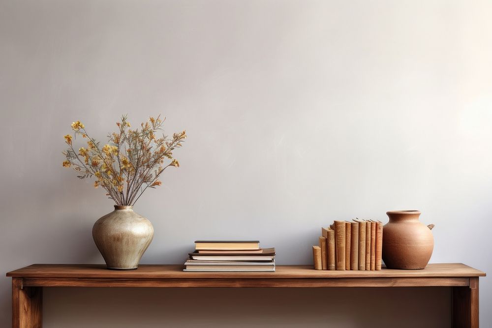 Table furniture bookshelf bookcase. 