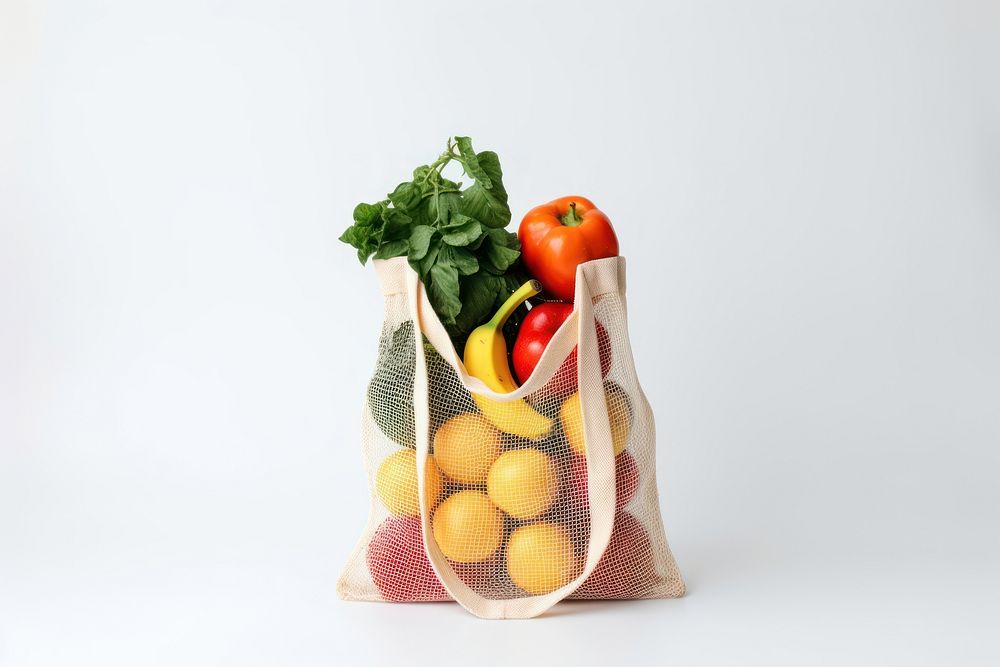 Bag fruit food white background. AI generated Image by rawpixel.