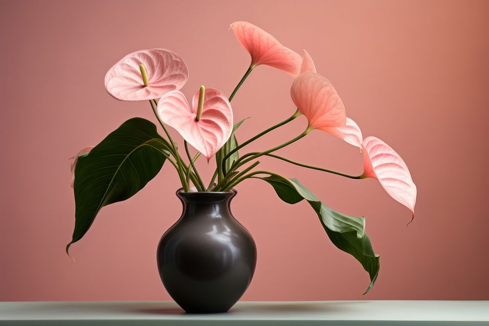 Anthurium flower plant vase. 