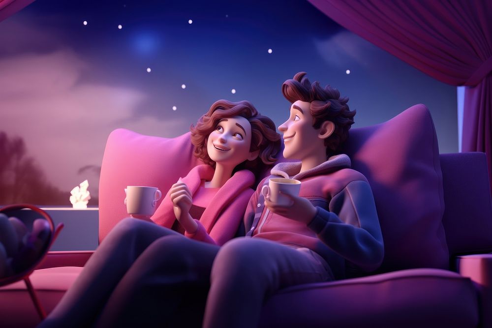 Cartoon purple adult togetherness. AI generated Image by rawpixel.