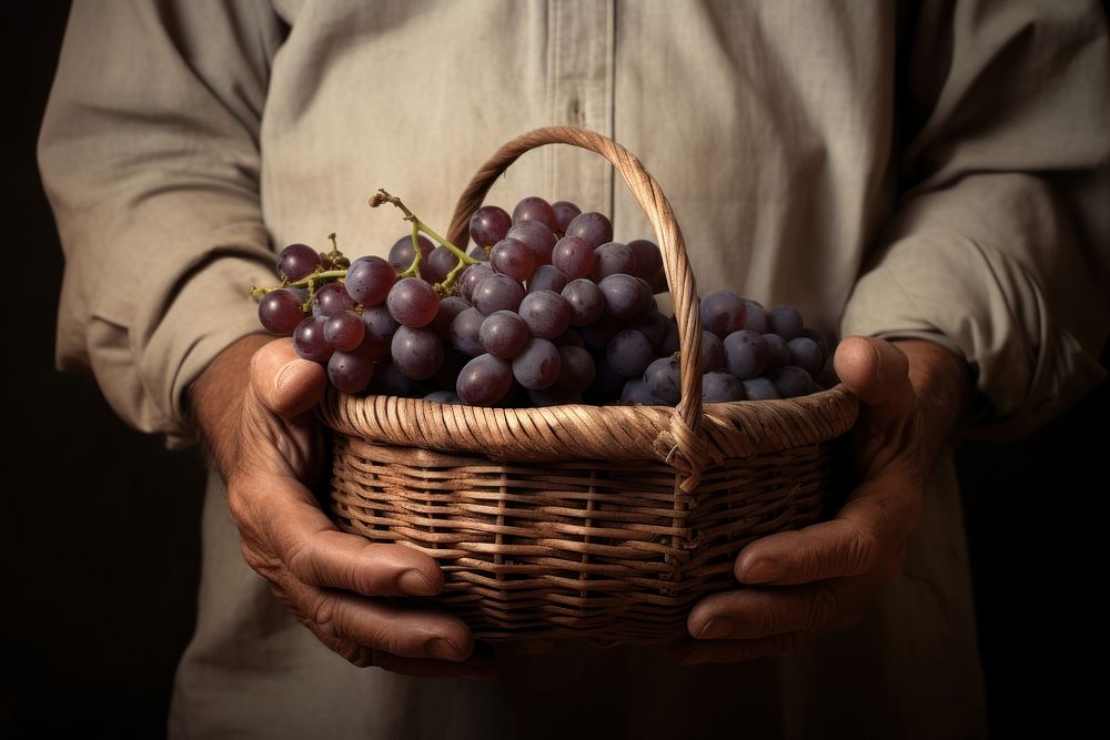 Grapes holding basket fruit. AI generated Image by rawpixel.