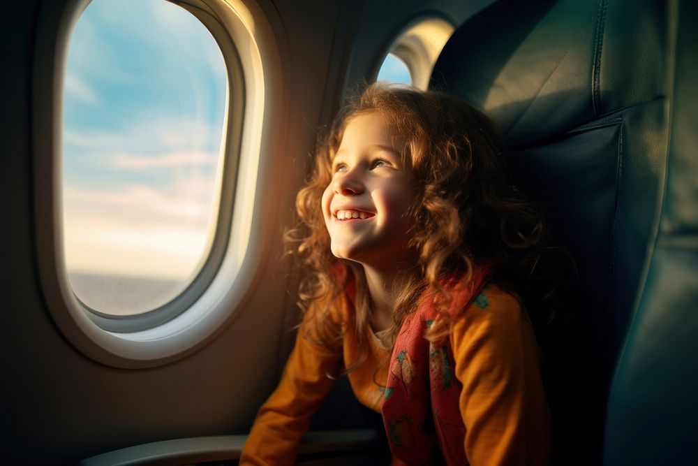 Window airplane portrait sitting. 