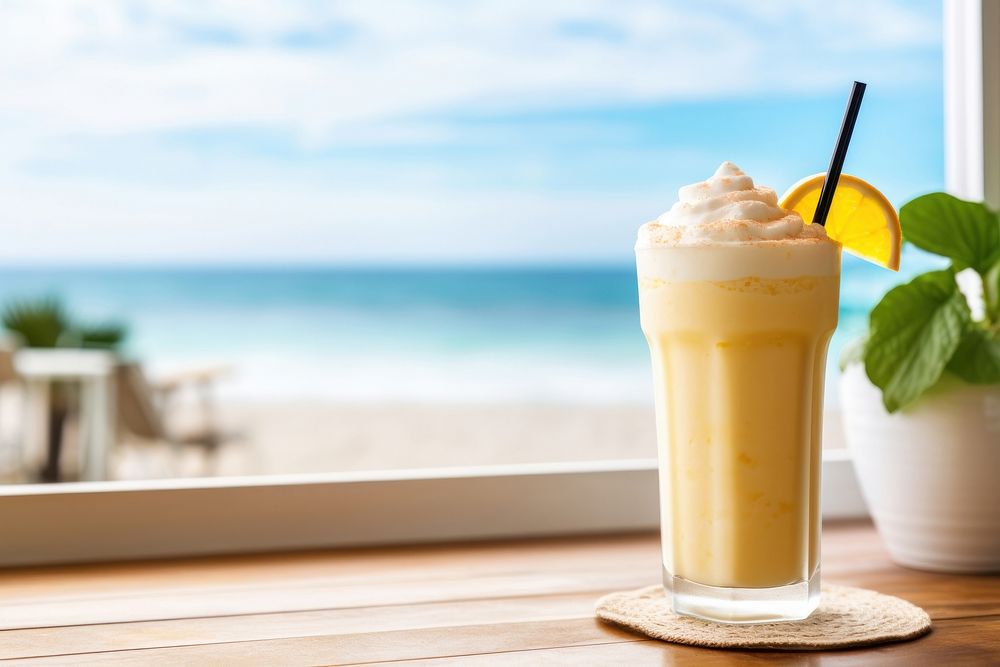 Smoothie drink juice beach. AI generated Image by rawpixel.