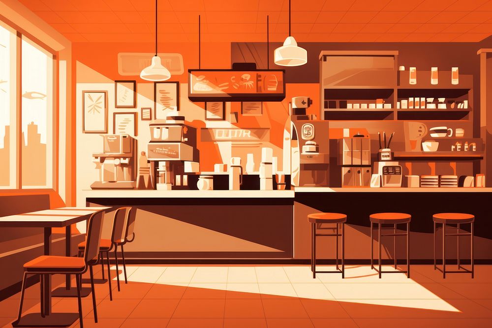 Restaurant furniture bottle coffee. AI generated Image by rawpixel.